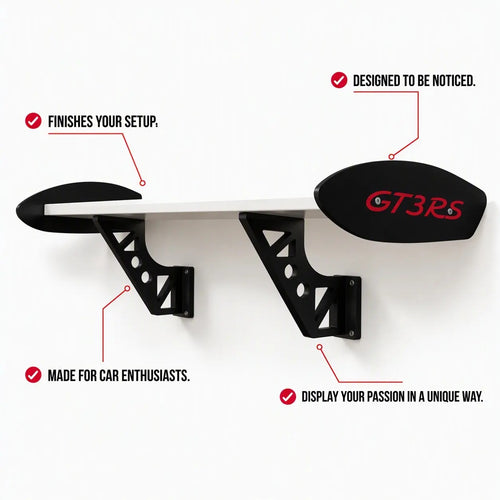 Étagère murale GT3RS Spoiler Shelf, plateau blanc, dérives et supports noirs